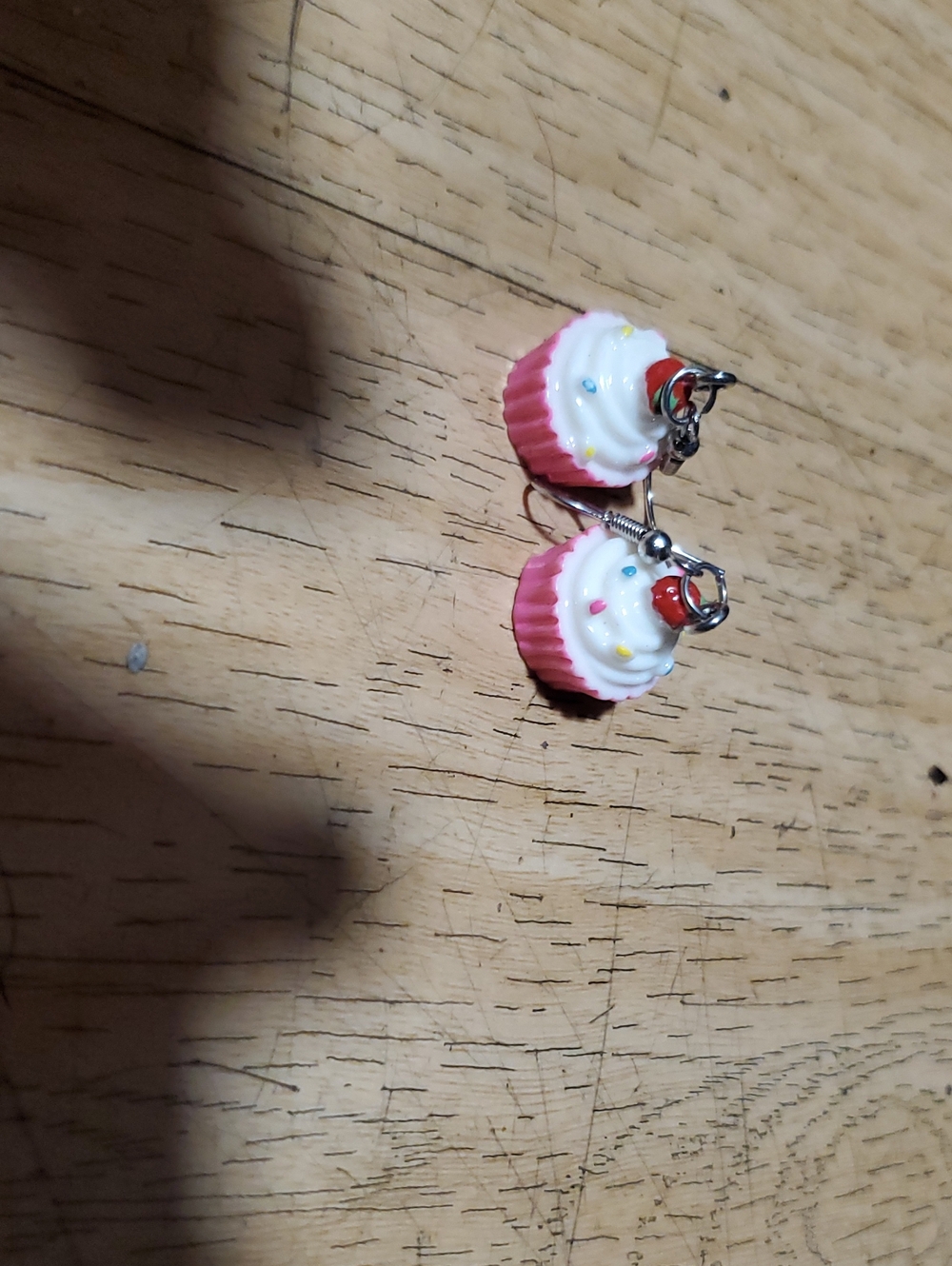 Pink & White Cupcake Dangle Earrings